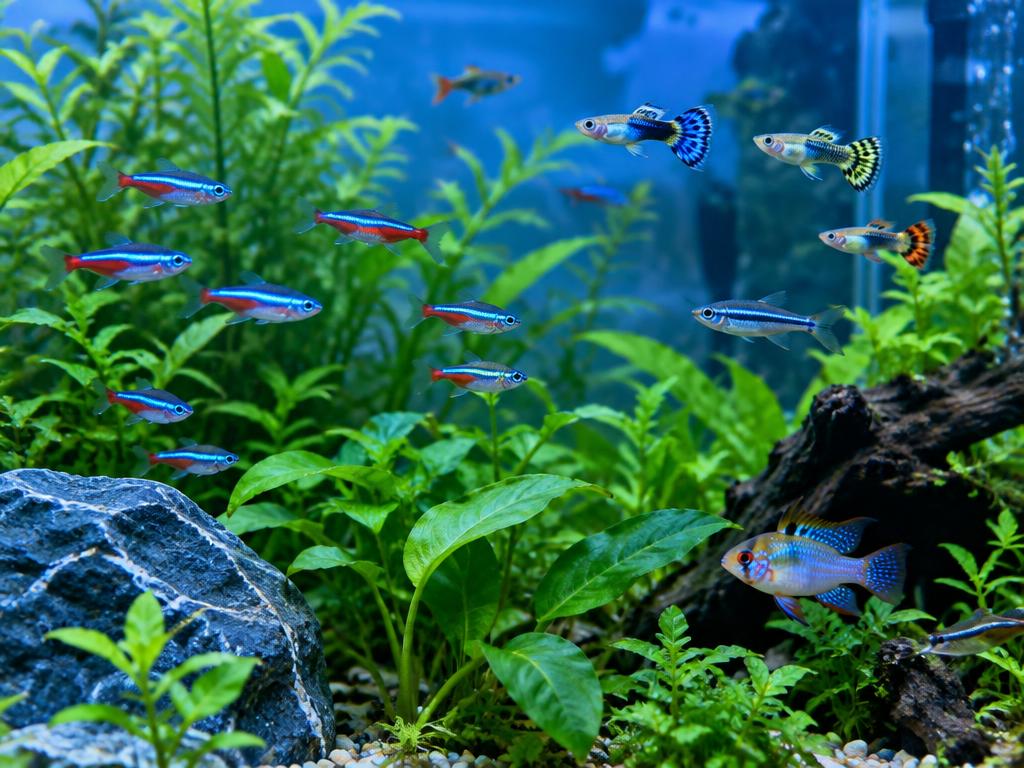 Peixes num aquário plantado